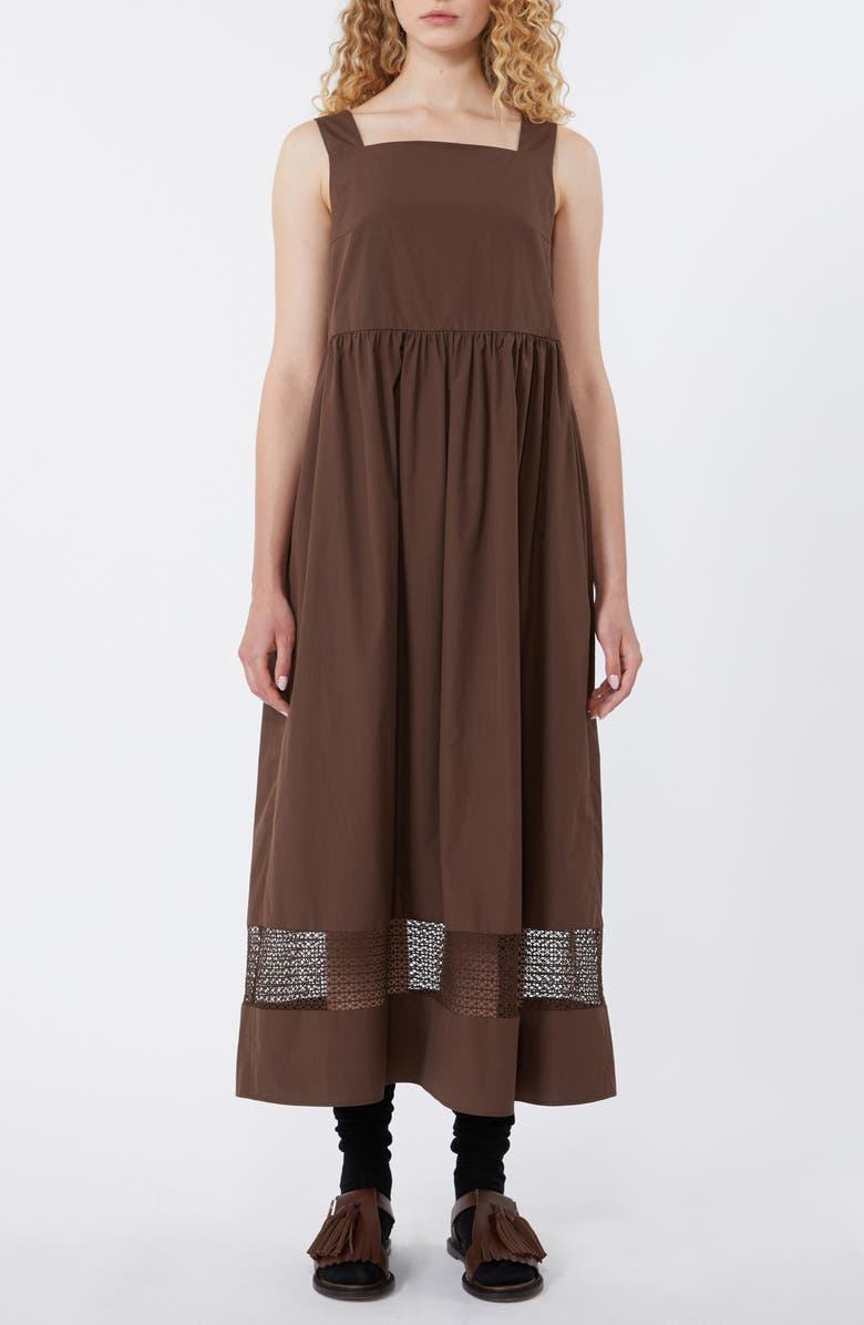 Weekend Max Mara Gola Lace Inset Cotton Dress, Main, color, Chocolate