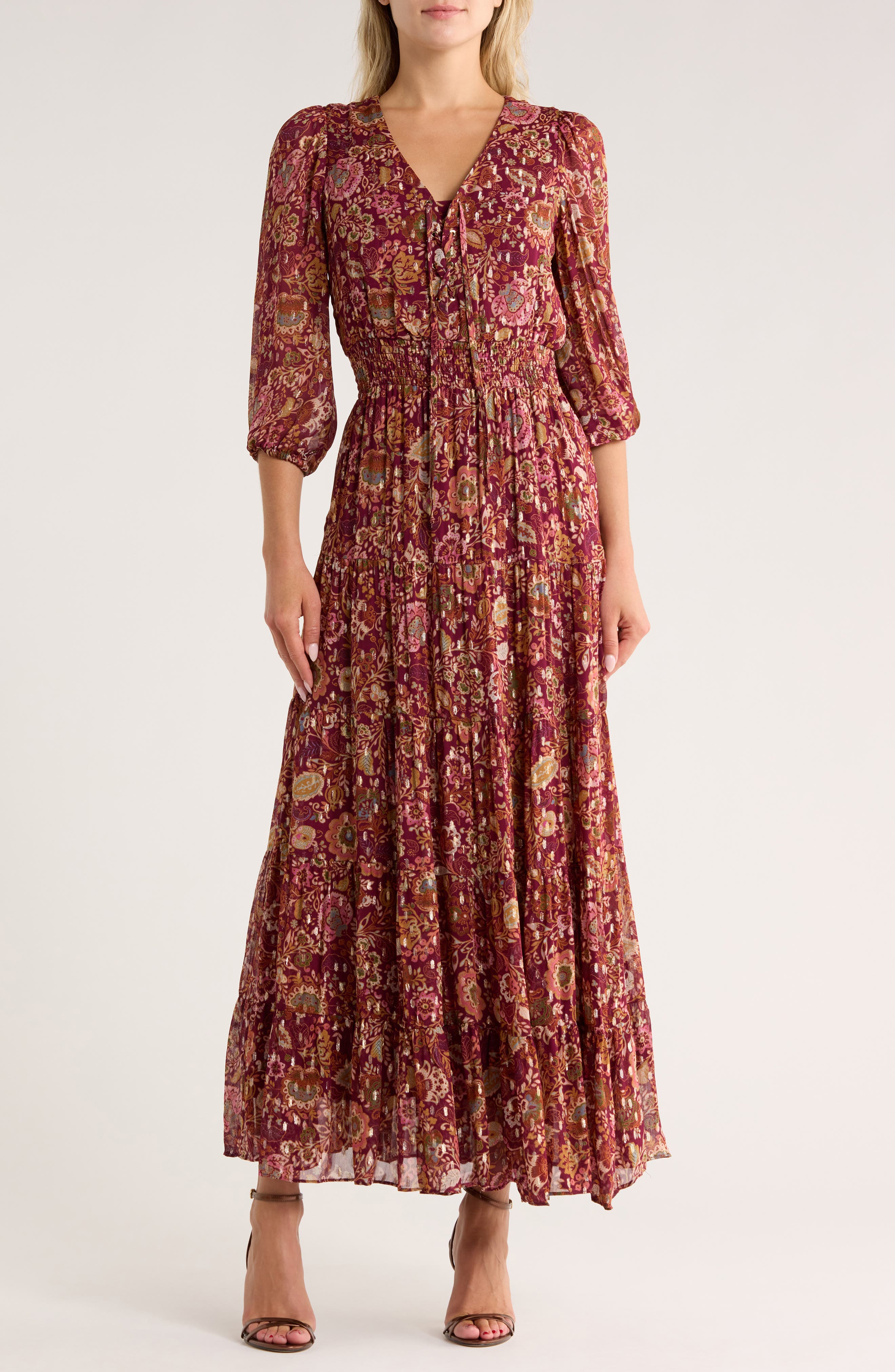 Halogen® Lace-Up Front Long Sleeve Maxi Dress