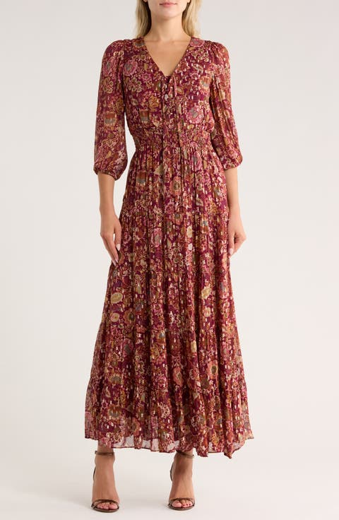 Lace-Up Front Long Sleeve Maxi Dress