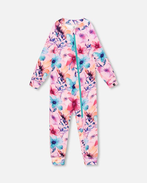 Deux Par Deux Kids'  One-piece Thermal Underwear Watercolor Flower In Multi