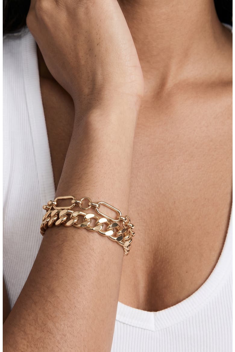 Mixed Double Chain Bracelet, Alternate, color, GOLD