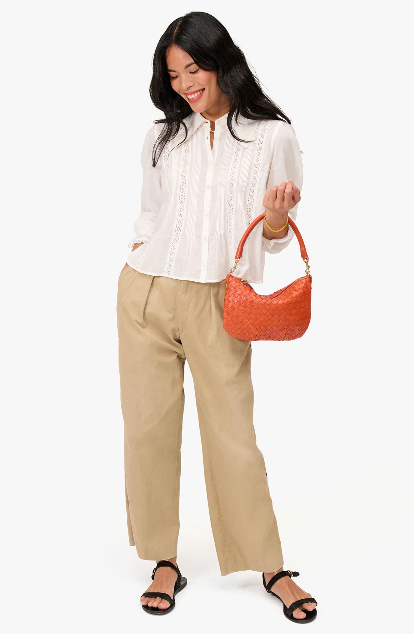 Clare V. Medium Petit Moyen Woven Leather Messenger Bag, Alternate, color, Saltillo