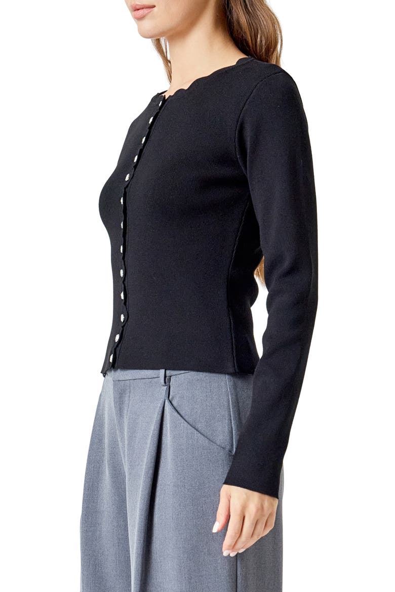 Scalloped Cardigan, Alternate, color, BLACK