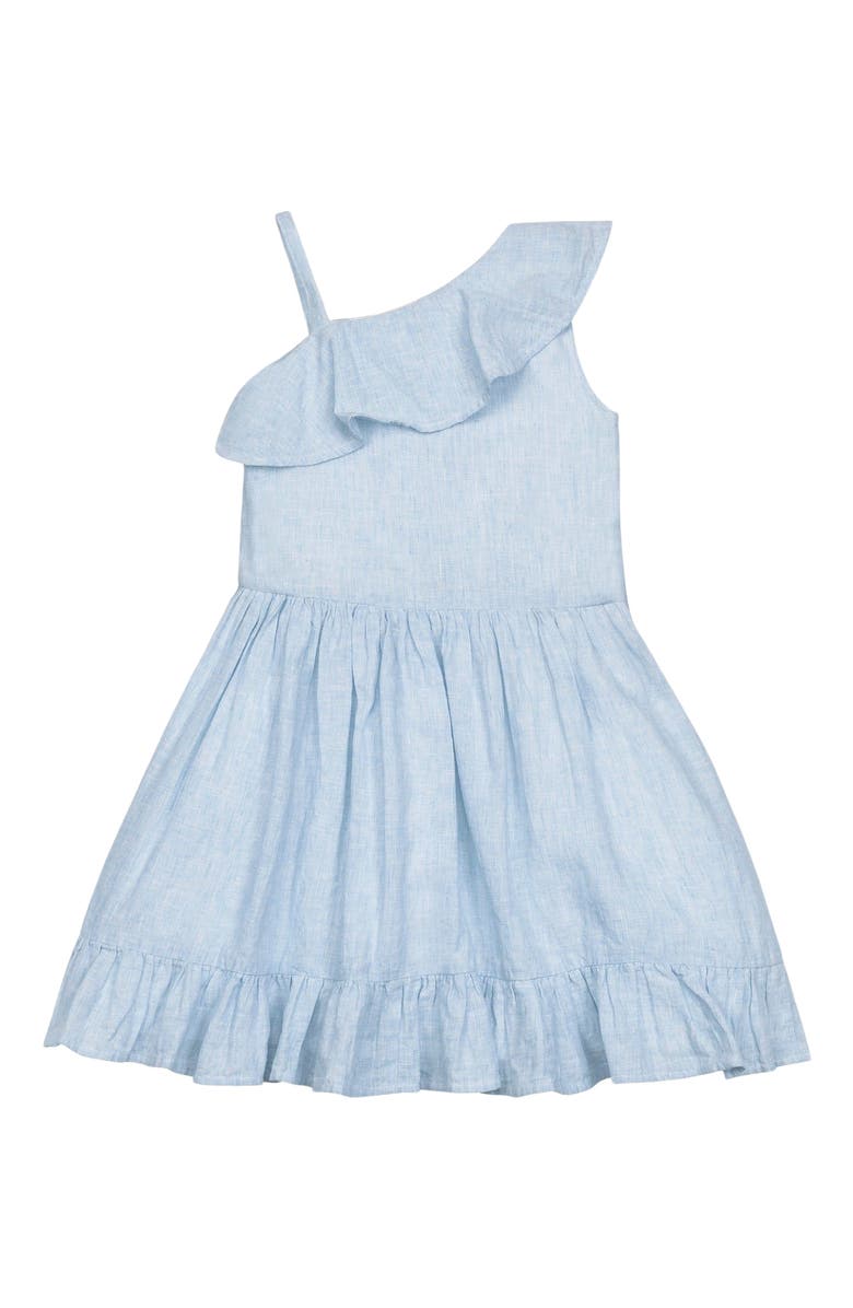 Hope & Henry Girls' Linen One Shoulder Flounce Dress with Ruffle Hem, Kids, Alternate, color, 