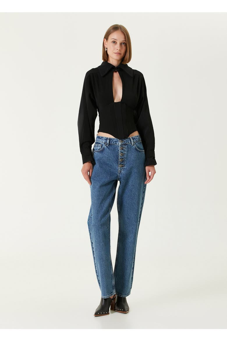 Wool Blend Your *Itch Corset Blouse, Alternate, color, BLACK