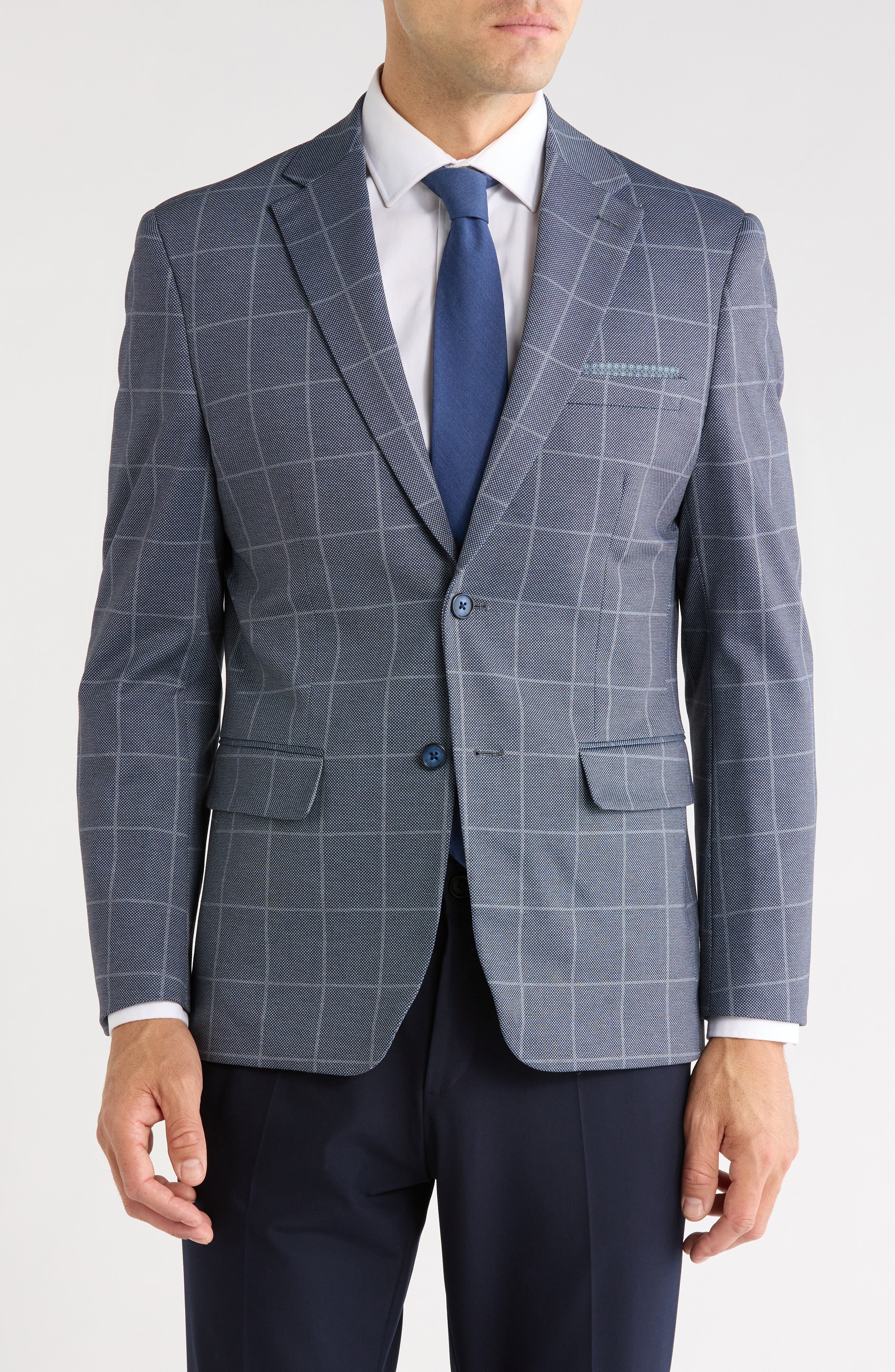 Windowpane Check Stretch Knit Sport Coat
