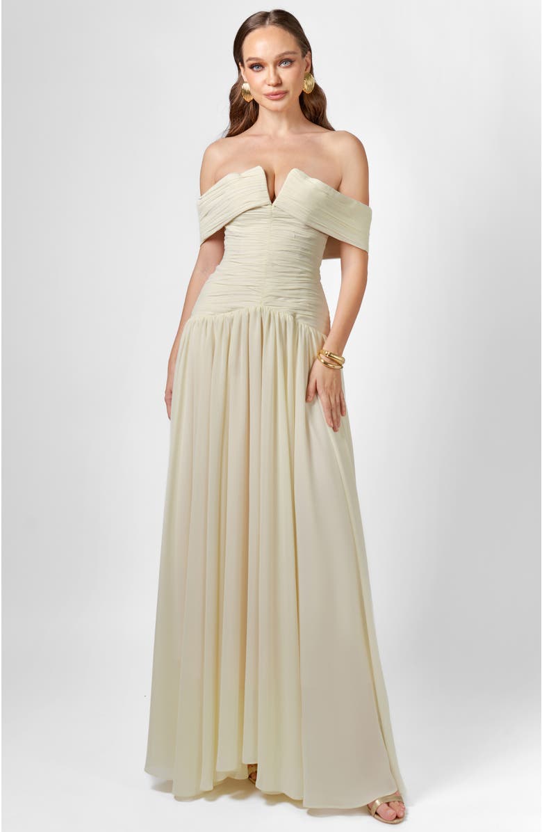 Bariano Keecia Off Shoulder Chiffon Gown, Alternate, color, Cream