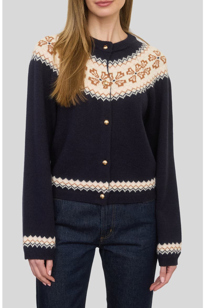 Fair Isle Button Cardigan, Main, color, NAVY