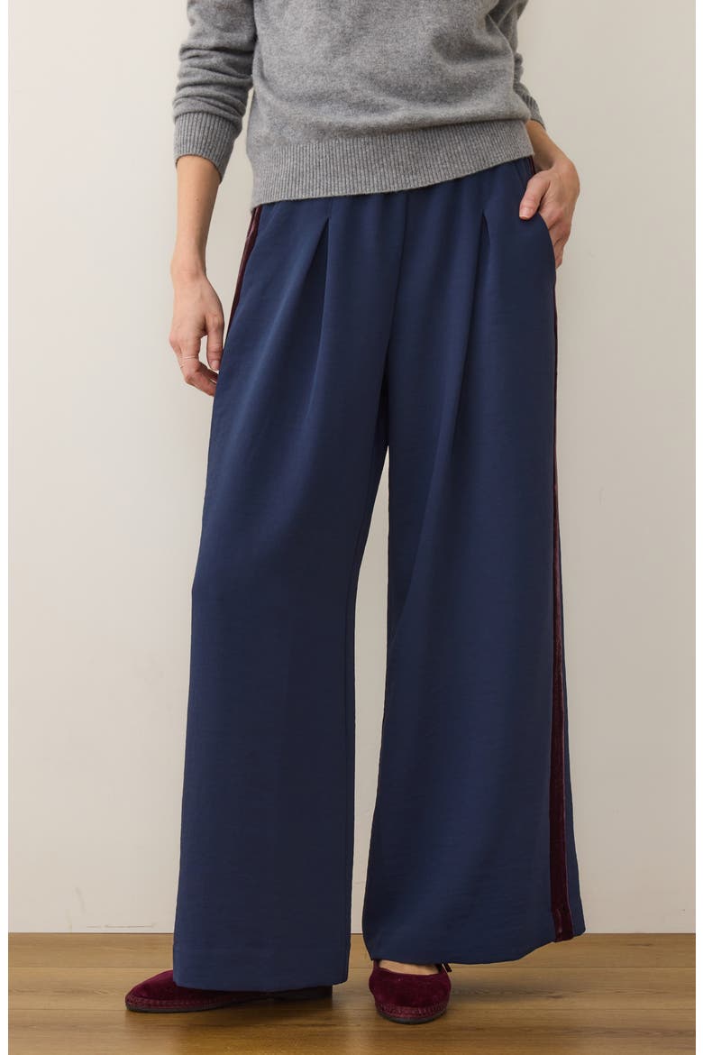 Allison Pull-On Wide Leg Velvet Stripe Pants, Alternate, color, NAVY WITH FIG STRIPE