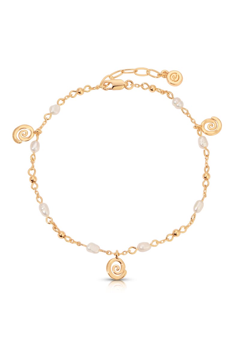Aura Swirl Pendant Freshwater Pearl Anklet, Main, color, GOLD
