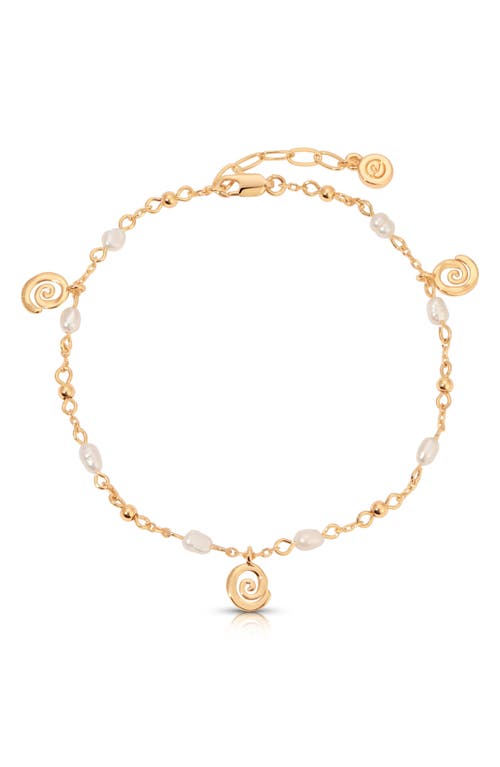Ettika Aura Swirl Pendant Freshwater Pearl Anklet In Gold
