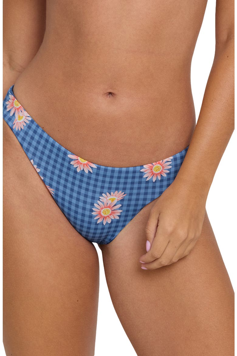 Western Sky Lowrider Gingham Floral Bikini Bottoms, Main, color, TRUE NAVY