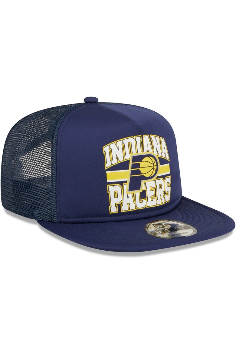 Men's New Era Navy Indiana Pacers A-Frame 9FIFTY Snapback Trucker Hat, Alternate, color, Navy