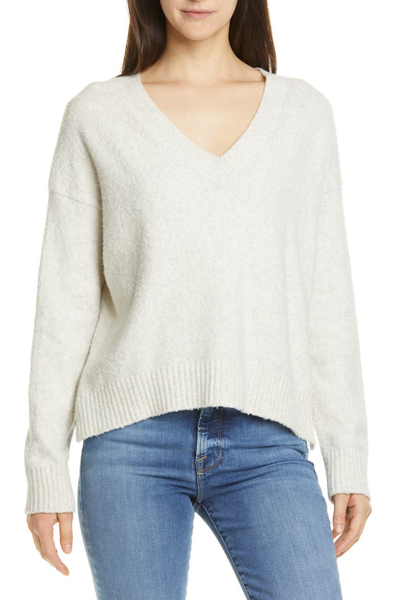 Textured V-Neck Sweater, Main, color, HEATHER WHITE