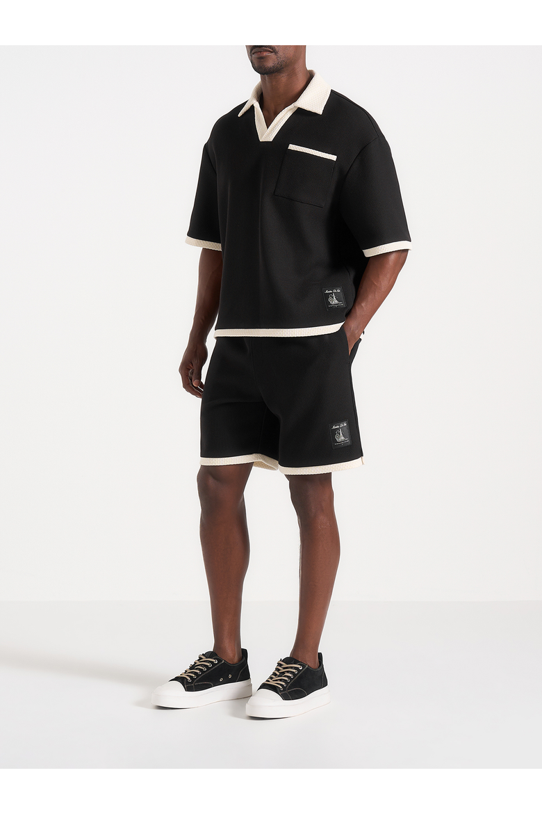 Reuben Contrast Crochet Detail Shorts, Alternate, color, Black