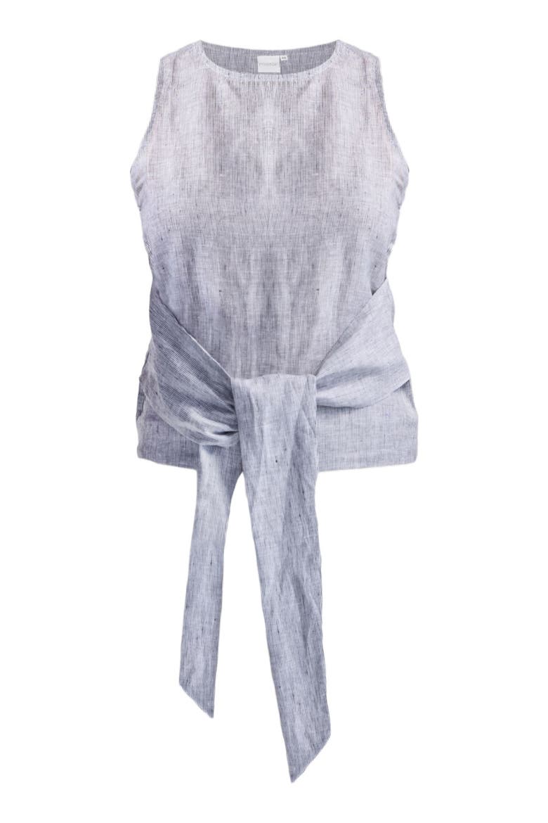 Front-tie Top in Linen Stripes, Alternate, color, Pin Striped Linen