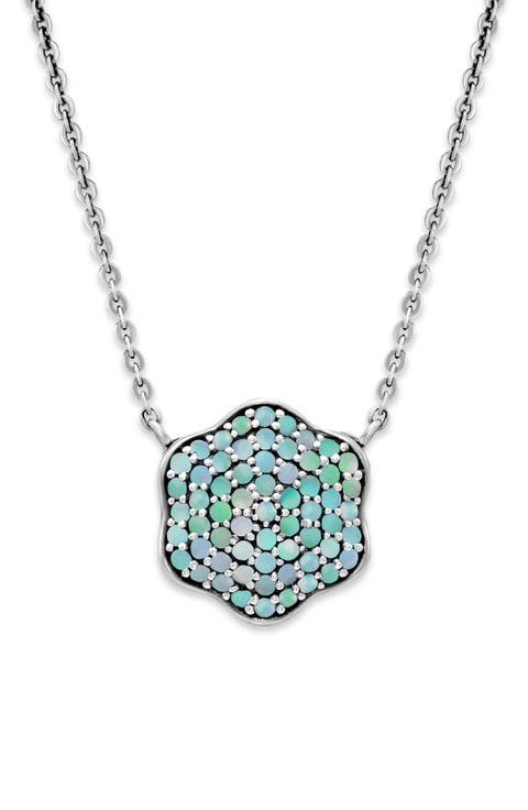 Sterling Silver Opal Pavé Clover Necklace