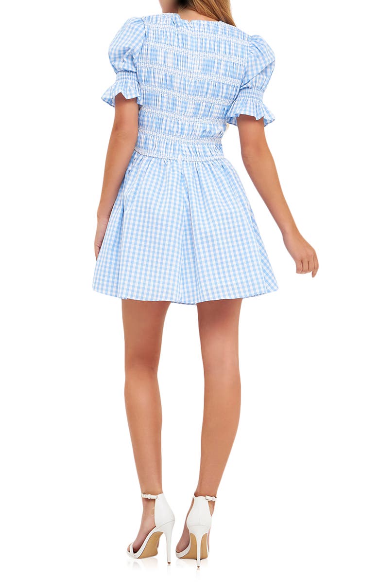 English Factory Smocked Gingham Print Cotton Minidress, Alternate, color,