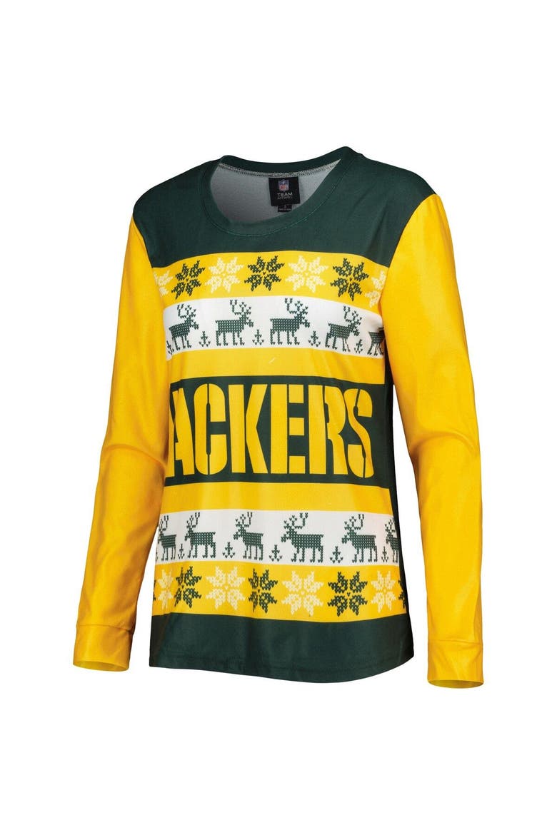 Women's FOCO Green Green Bay Packers Holiday Ugly Pajama Set, Alternate, color, Green