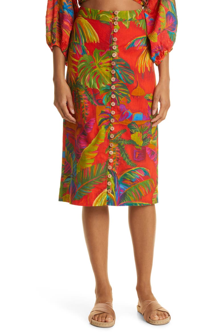 Linen Blend Midi Skirt, Main, color, RED