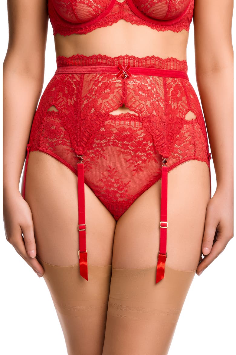 Floradora Lace Garter Belt, Main, color, FLAME