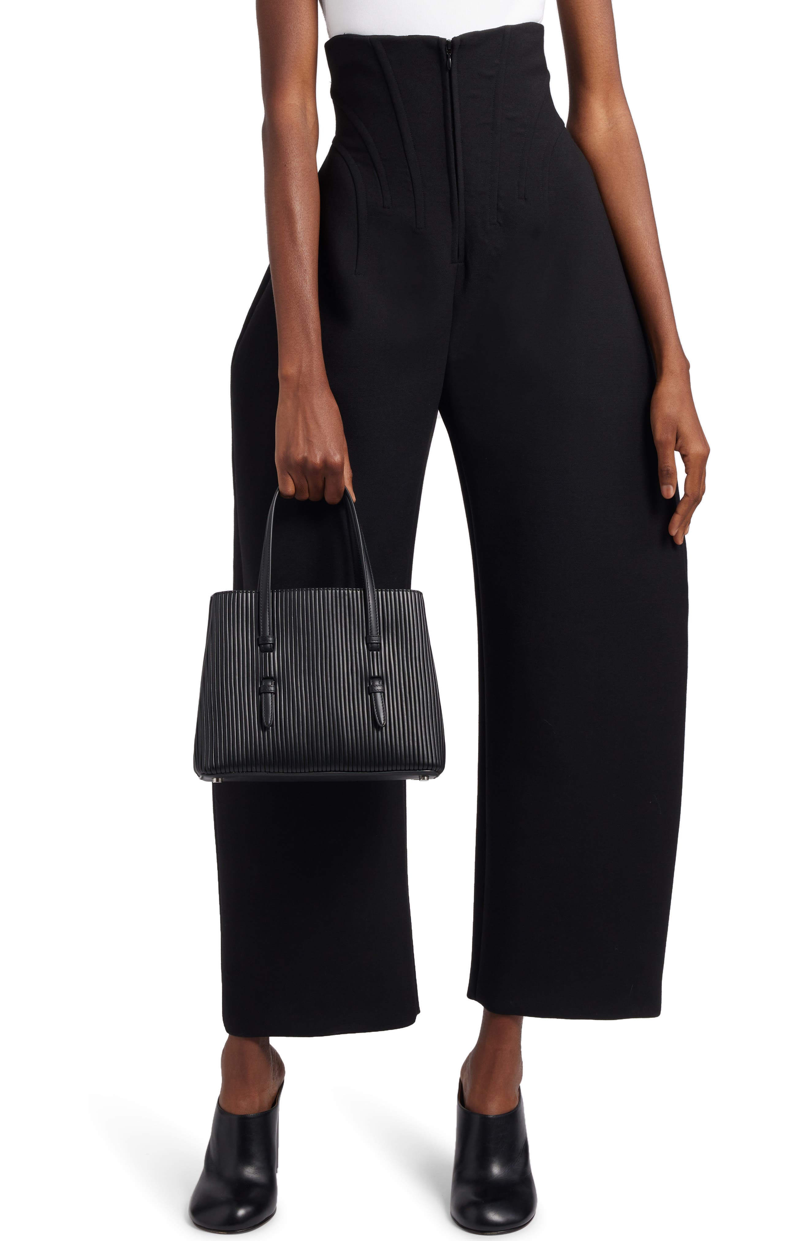 Alaïa Mina 25 Pleated Leather Tote, Alternate, color, 