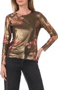 Ted Baker Metallic Floral Long Sleeve Mesh Top