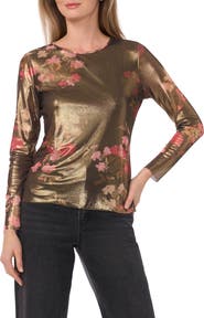 Ted Baker Metallic Floral Long Sleeve Mesh Top
