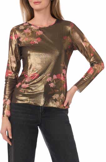Ted Baker Metallic Floral Long Sleeve Mesh Top