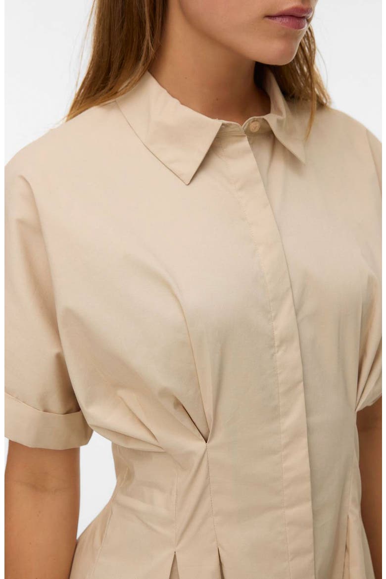 Friba Pleated Mini Shirtdress, Alternate, color, CEMENT