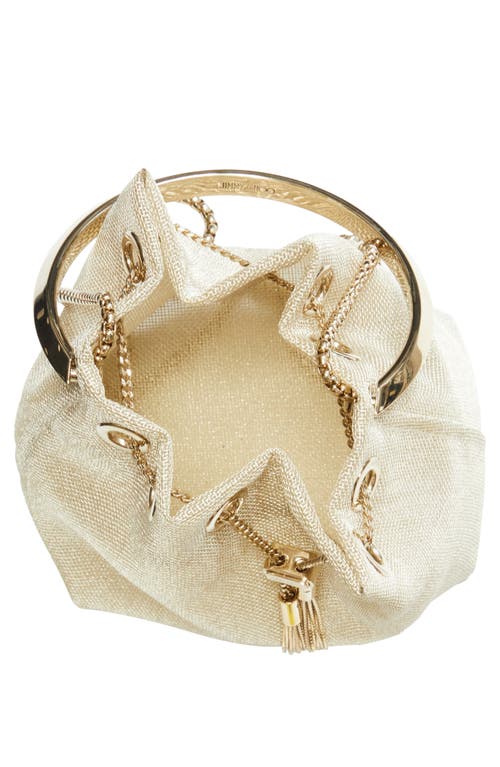 Jimmy Choo Bon Bon Mesh Ring Handle Bucket Bag In Gold