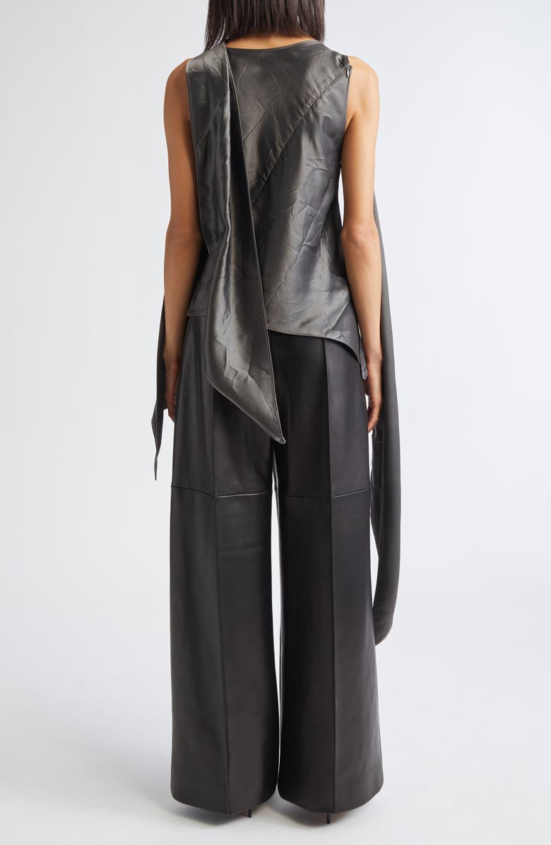 GRACE LING Bias Cut Crinkled Satin Scarf Top, Alternate, color, Grey