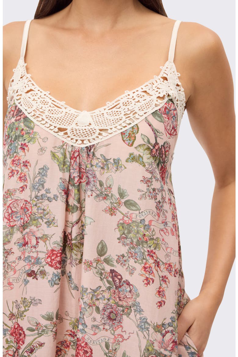 Layla Lace Trim Maxi Nightgown, Alternate, color, PINK