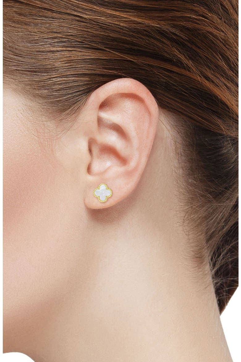 Kids' Mother-of-Pearl Clover Stud Earrings, Alternate, color, GOLD