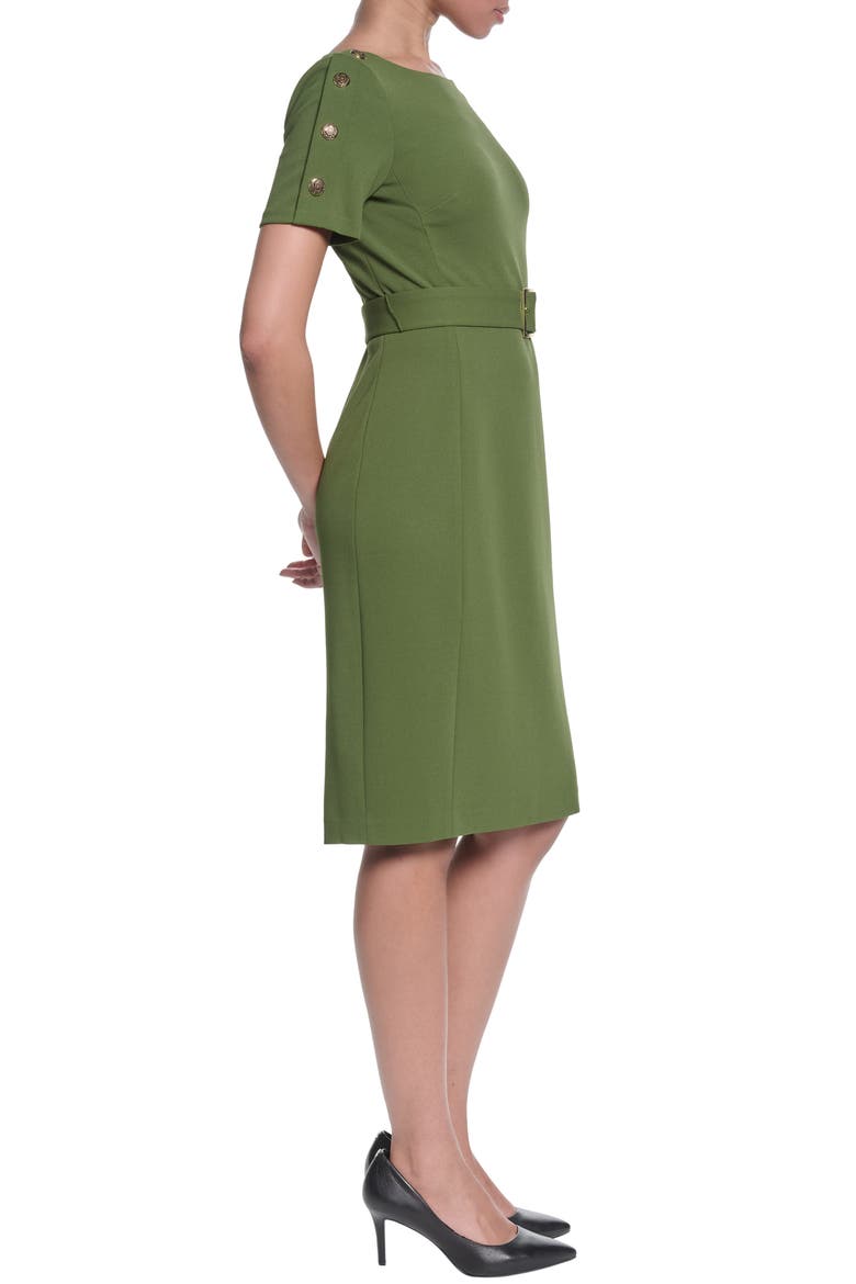 Belted Scuba Crepe Sheath, Alternate, color, OLIVER GREEN