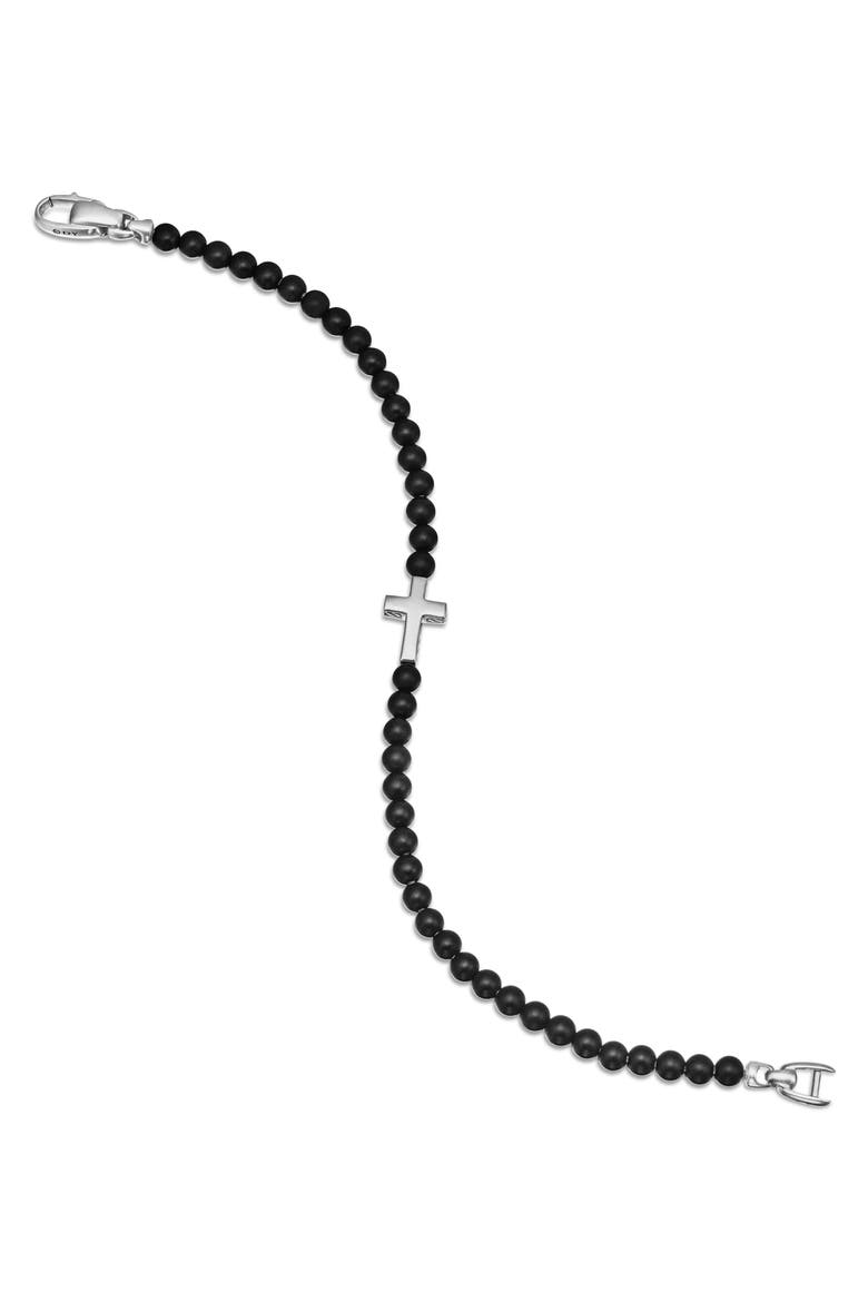 Men's Spiritual Beads Cross Beaded Bracelet, Alternate, color, SILVER