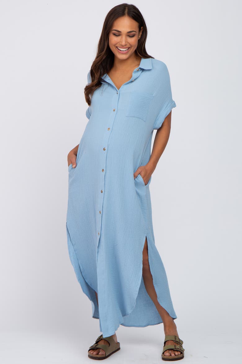 Button Down Midi Dress, Alternate, color, Light Blue