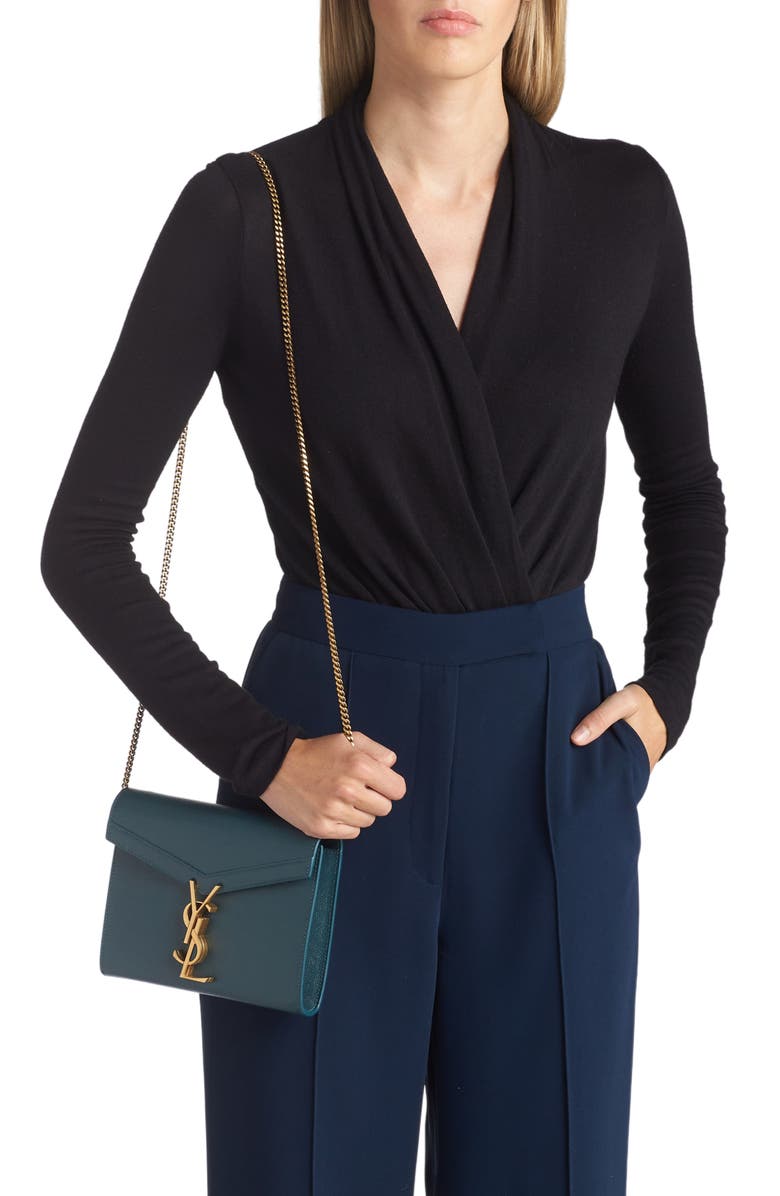 Saint Laurent Cassandra Leather Wallet on a Chain, Main, color,