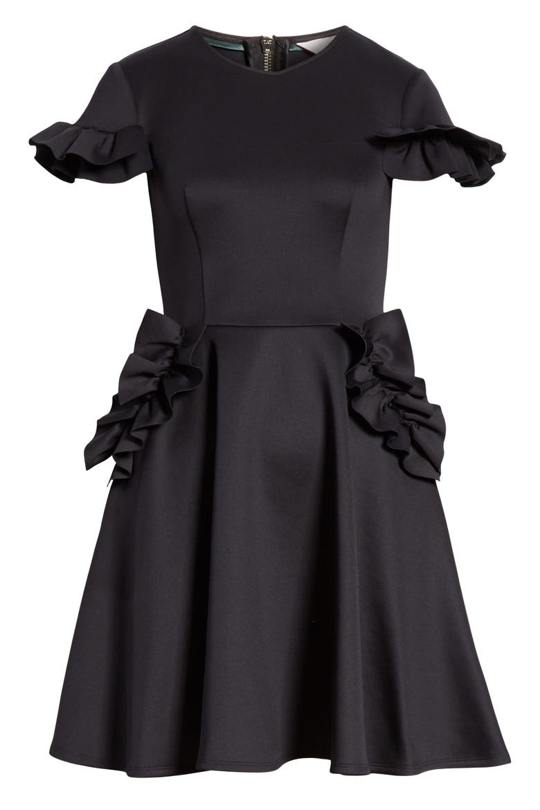 Luuciee Ruffle Skater Dress, Alternate, color, BLACK