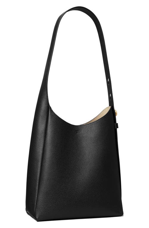 Tory Burch Small Romy Pebble Leather Hobo Bag In Black