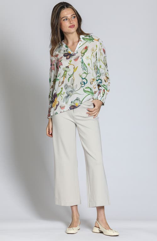 Apny Print Smocked Cuff Top In White Multi