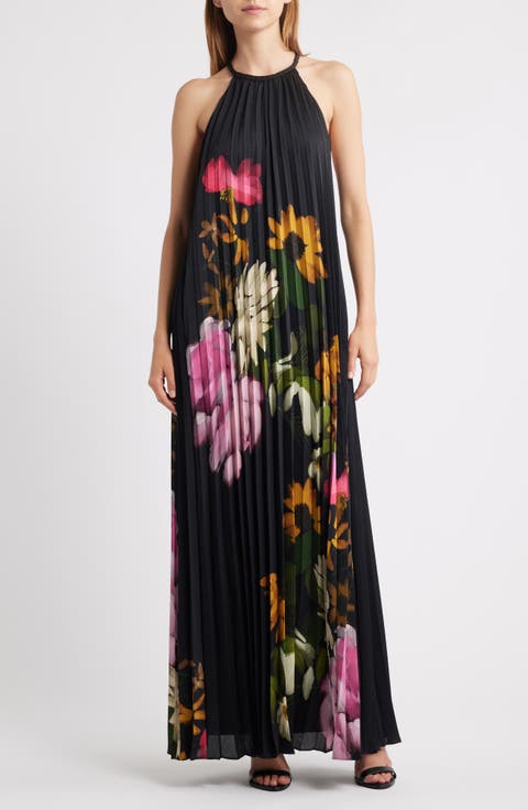 Leona Placed Floral Pleated Maxi Dress