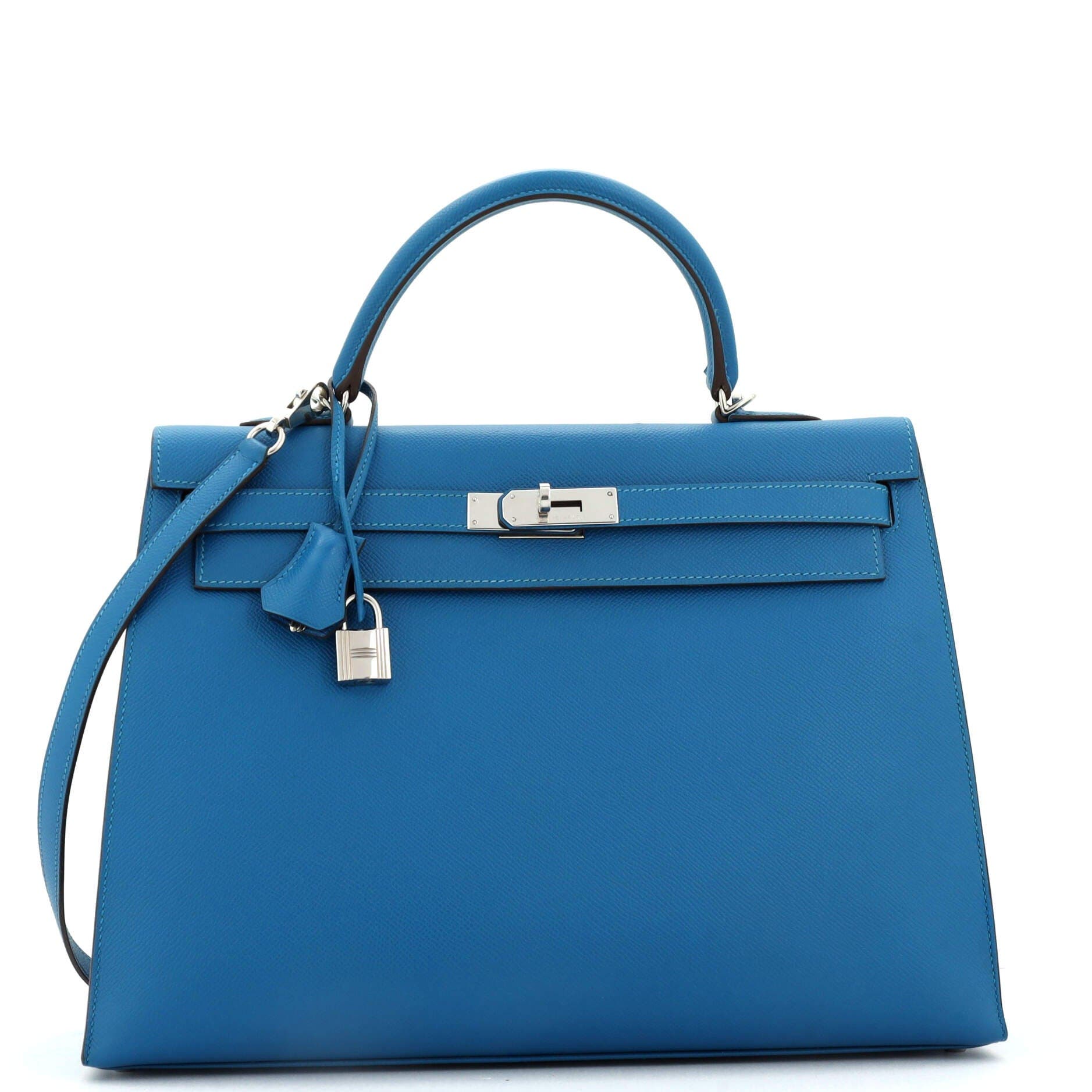 Pre-Owned Hermes Kelly Handbag Blue Epsom with Palladium Hardware 35, Alternate, color, 