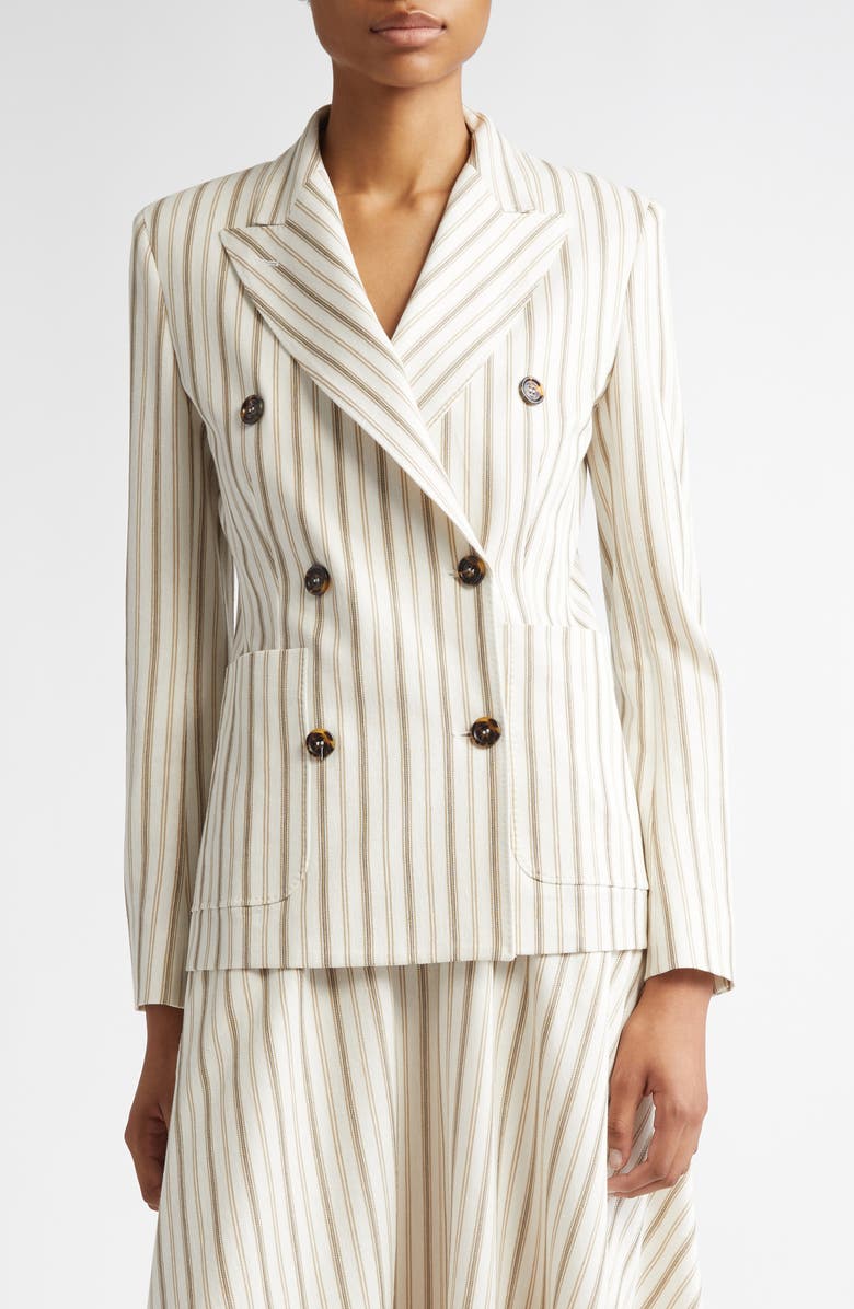 Max Mara Pensile Stripe Double Breasted Jersey Jacket, Main, color, Sand