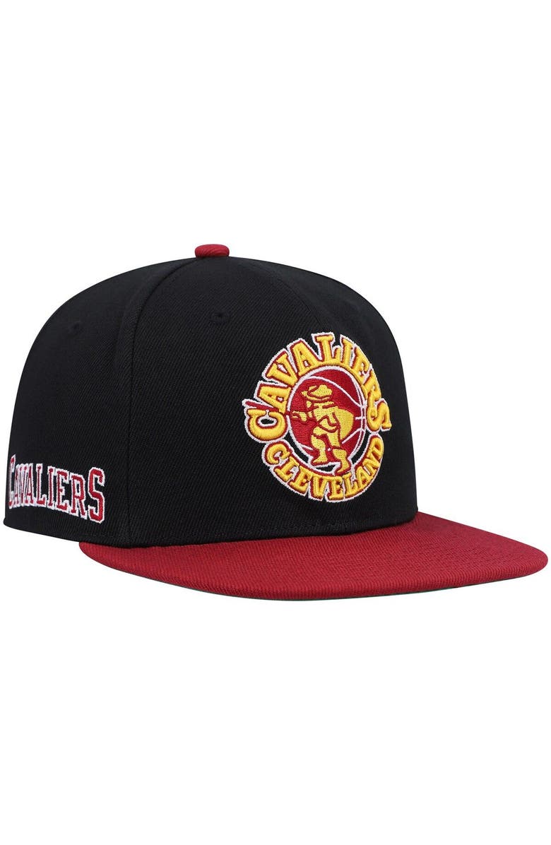 Mitchell & Ness Men's Mitchell & Ness Black/Wine Cleveland Cavaliers Hardwood Classics Snapback Hat, Main, color, 