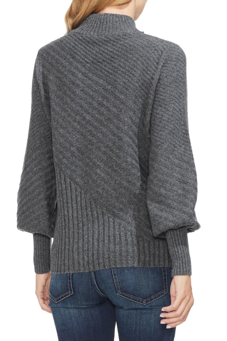 Mix Cable Balloon Sleeve Cotton Blend Sweater, Alternate, color, MED HEATHER GREY