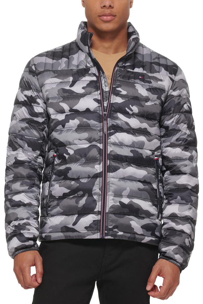 Faux Down Packable Puffer Jacket, Main, color, GREY CAMO