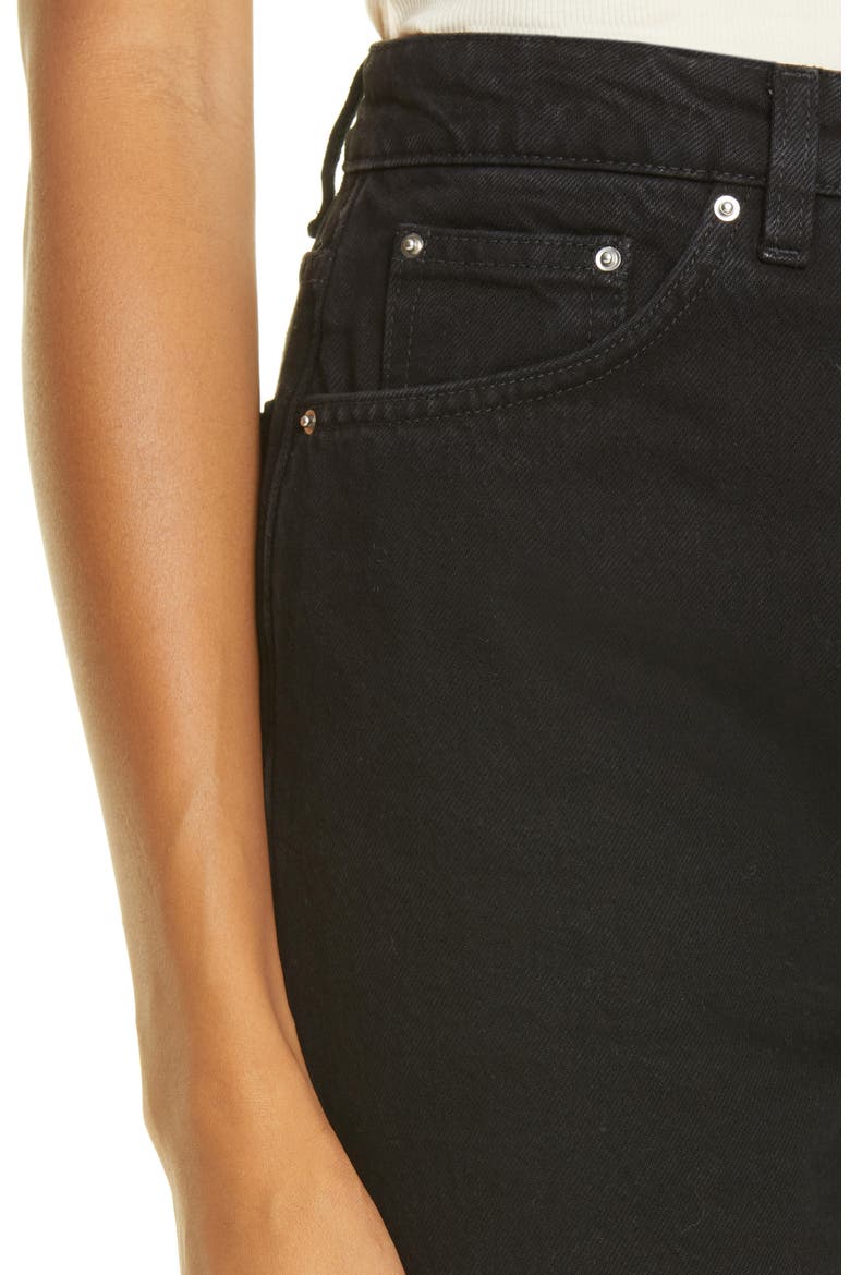 Totême High Waist Barrel Leg Raw Denim Jeans, Alternate, color, BLACK