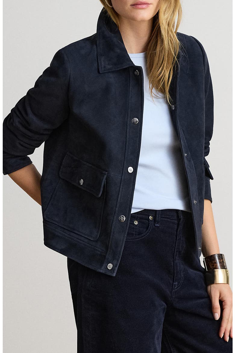 Snap Front Suede Jacket, Main, color, DK NAVY