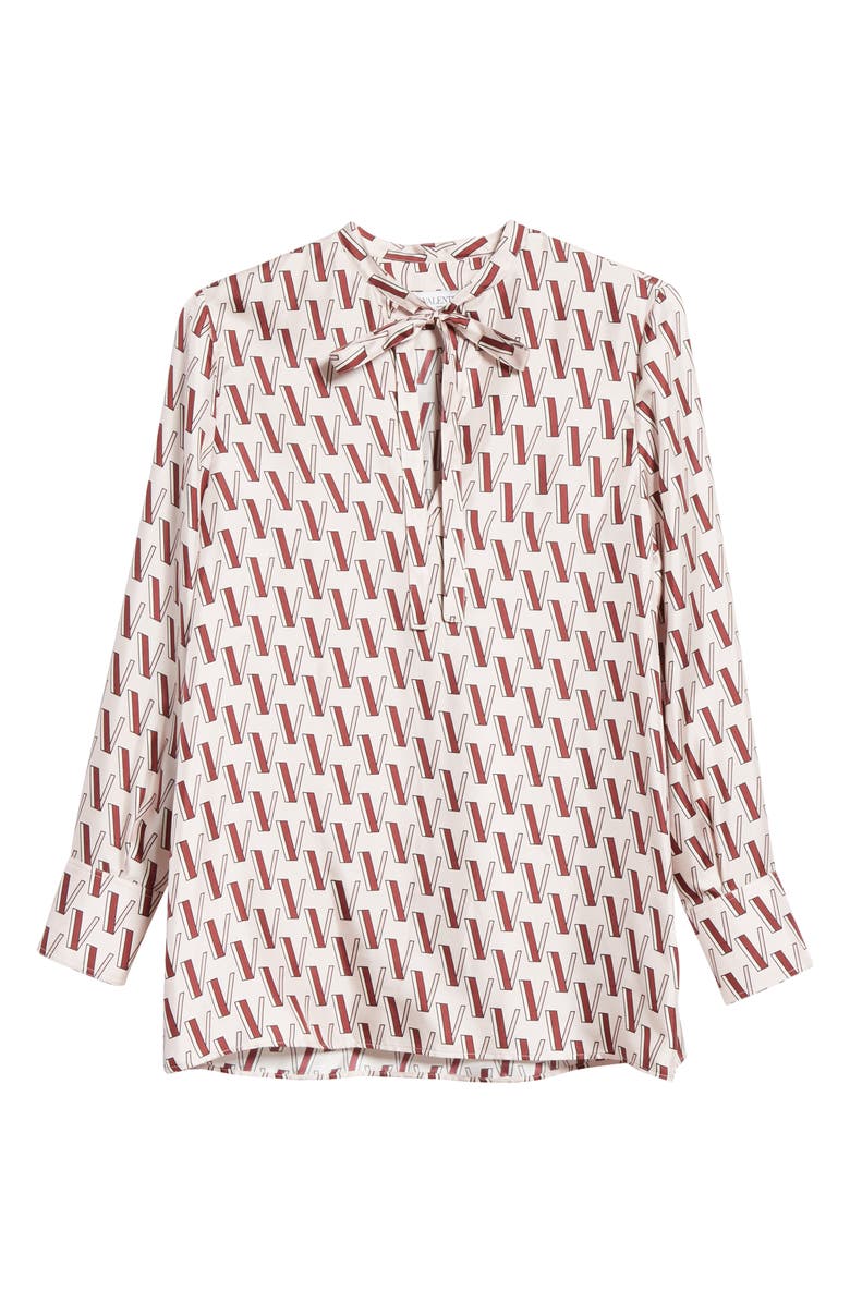 Valentino V-Print Tie Neck Silk Twill Blouse, Alternate, color, 
